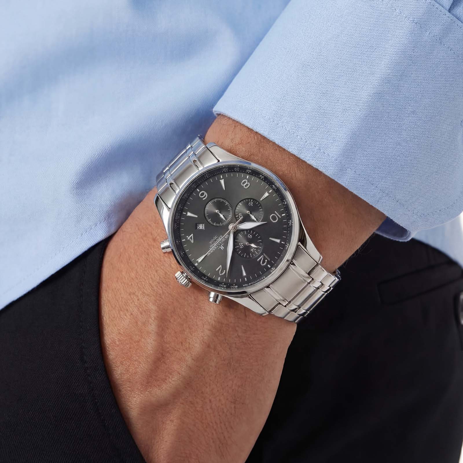Jacques Lemans London herr, stål/svart 44 mm - 1-1844ZE