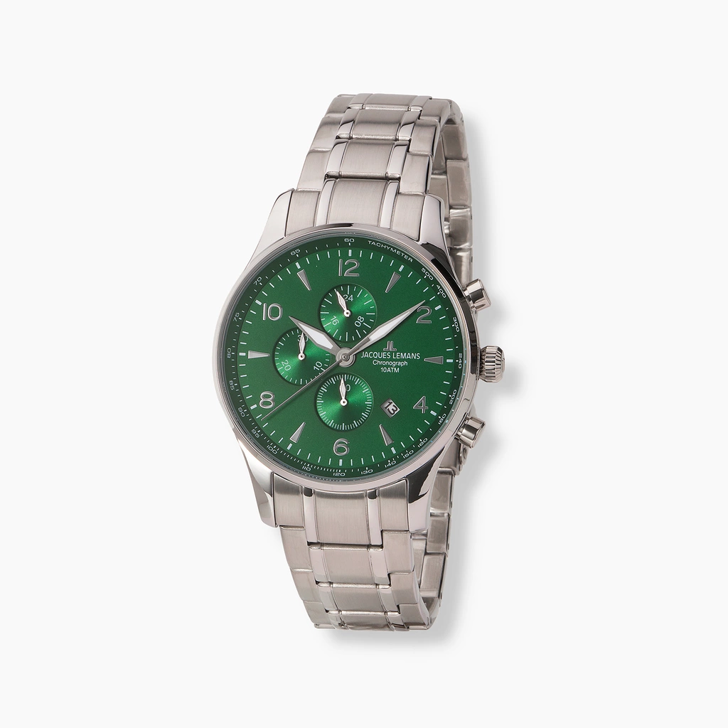 Jacques Lemans London herr, stål/grön 44 mm - 1-1844ZN
