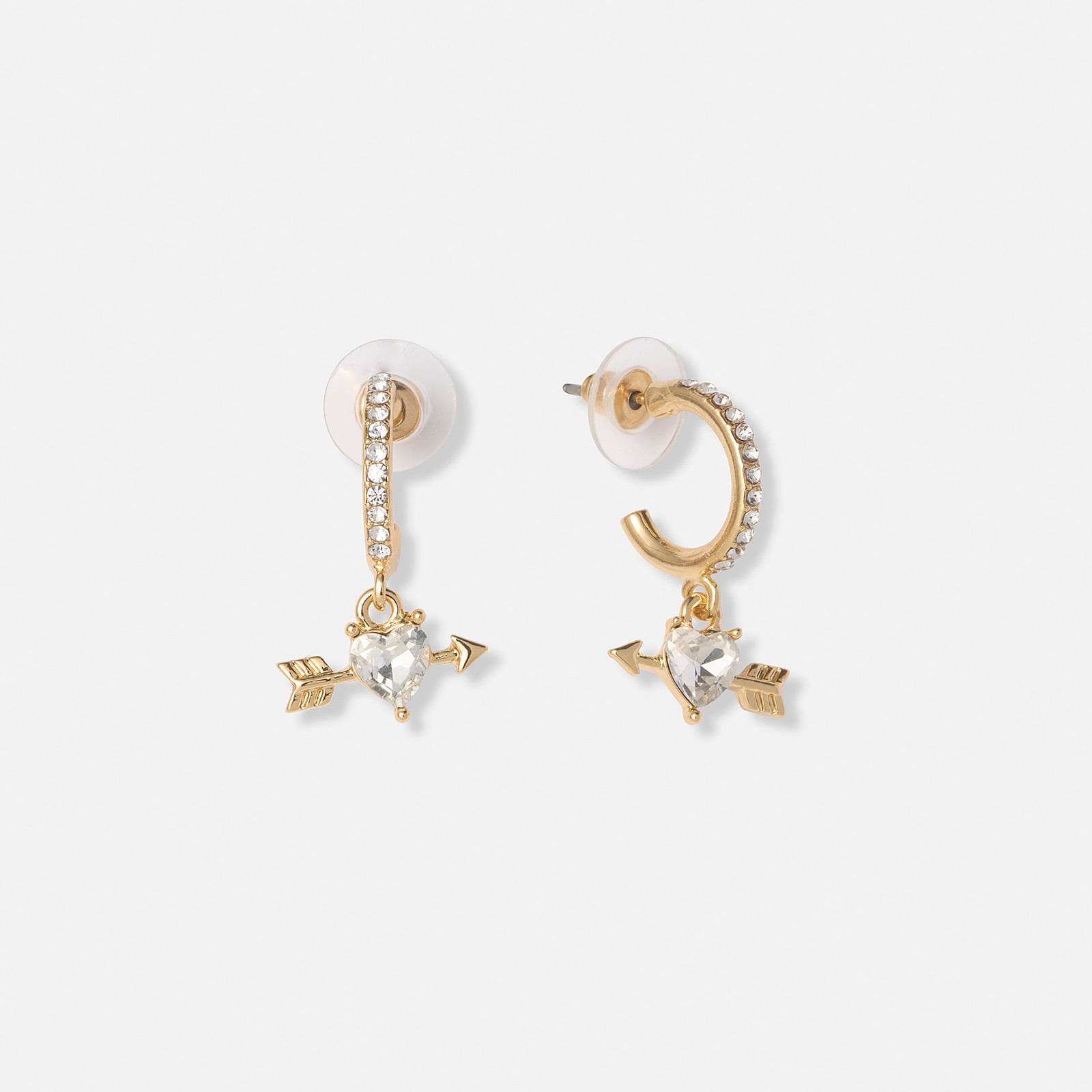 Guldfärgade hoops med stenar, vitt hjärta med pil - 10mm