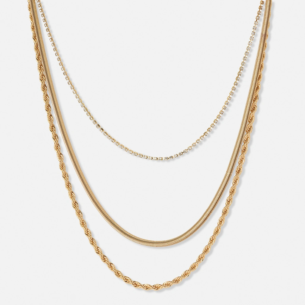 Treradigt guldfärgat halsband i olika stilar - 38+8cm