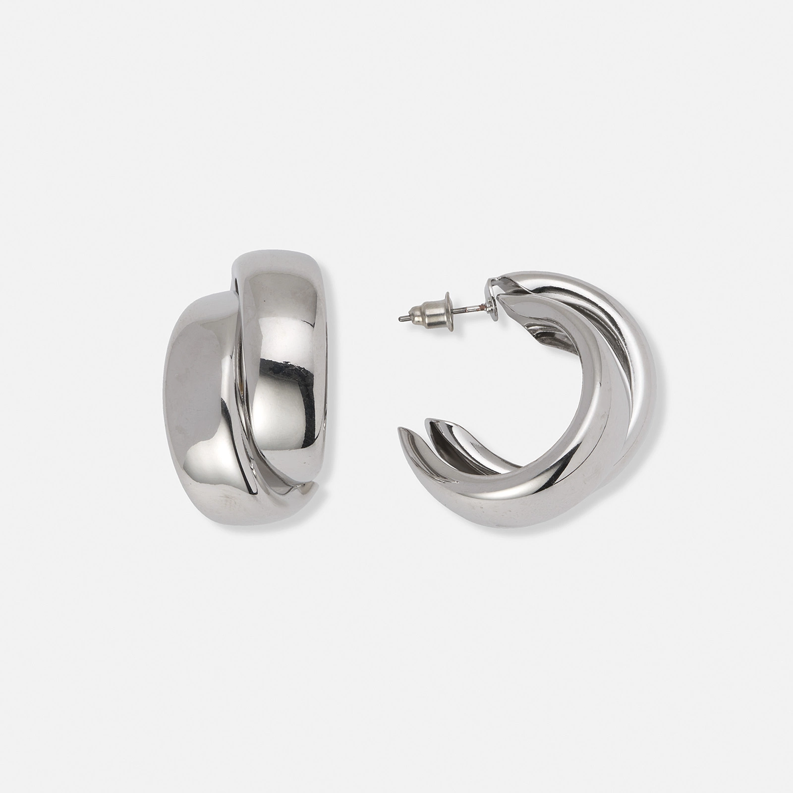 Silverfärgade hoops, dubbla ringar - 35x35 mm