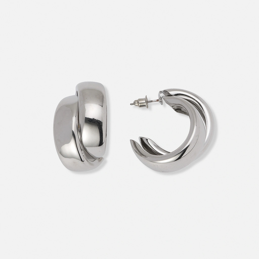 Silverfärgade hoops, dubbla ringar - 35x35 mm