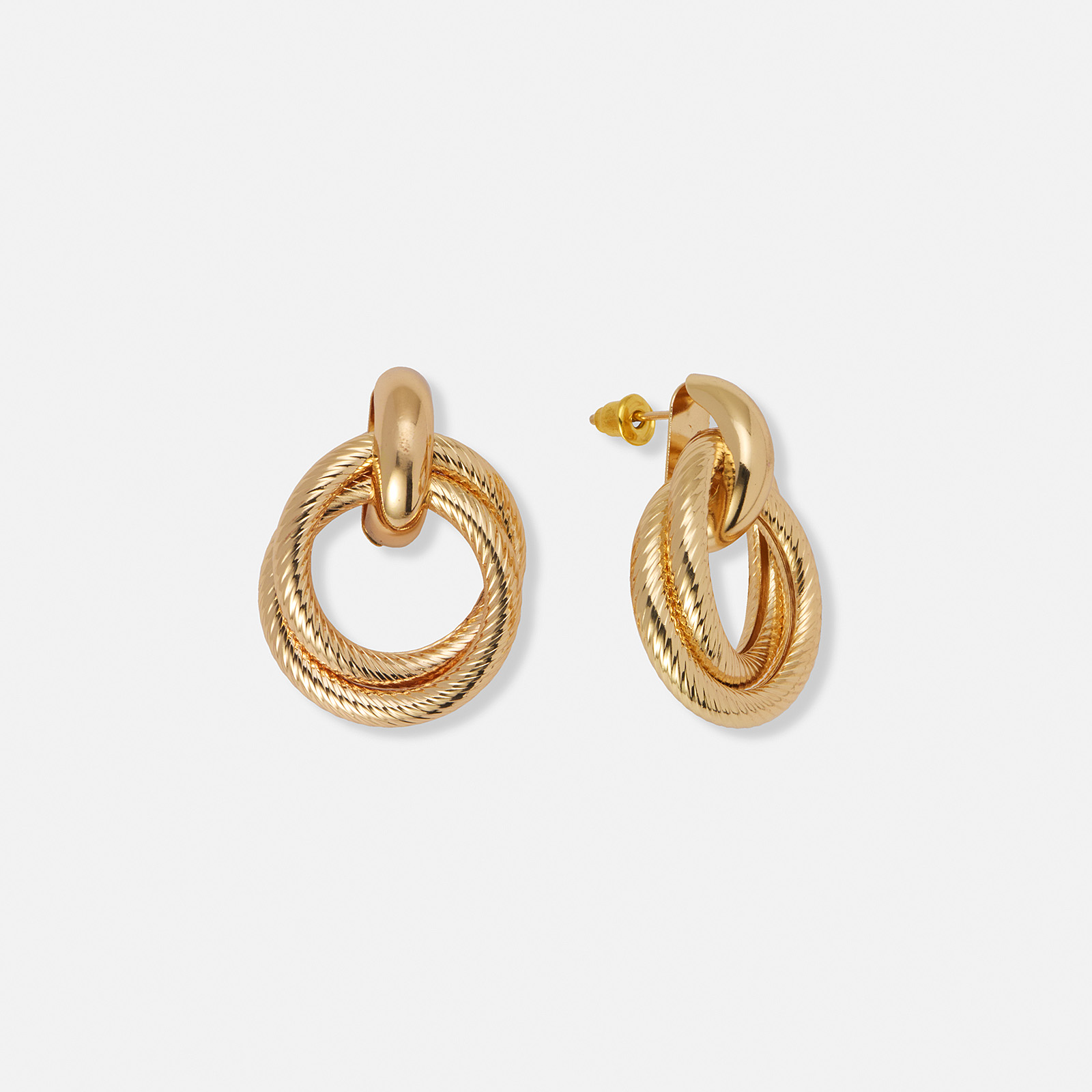 Guldfärgade örhängen, dubbla ringar - 20x35mm