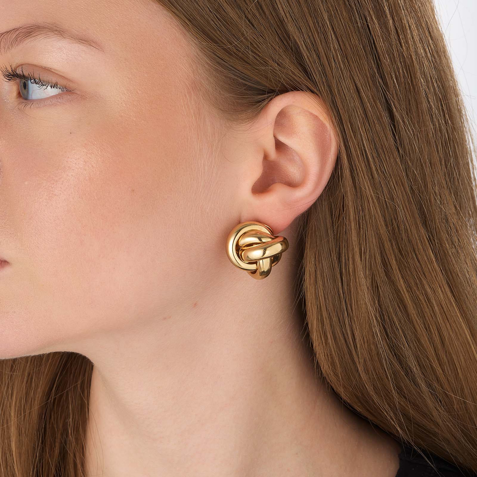 Guldfärgade örhängen, studs med knutar - 22 mm