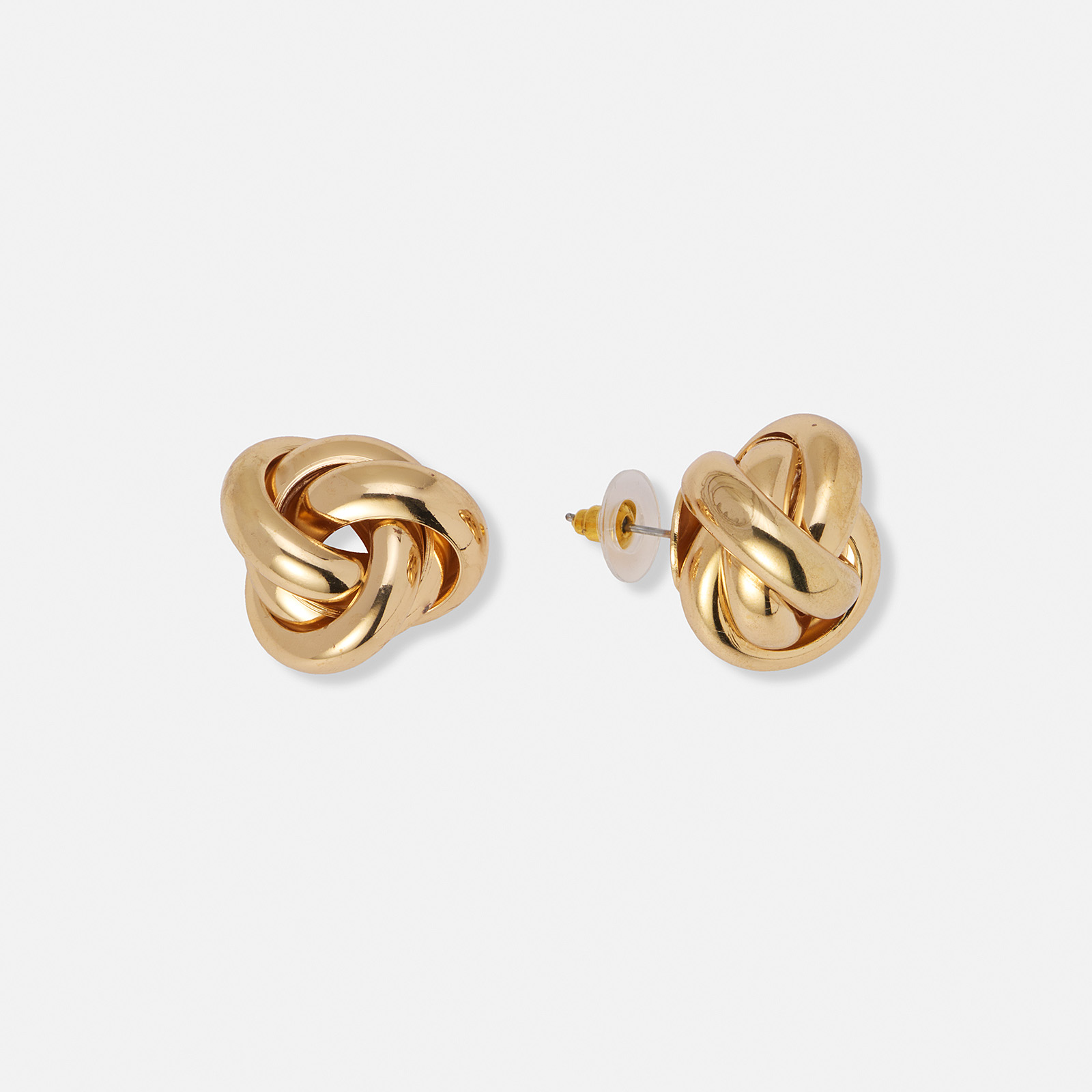 Guldfärgade örhängen, studs med knutar - 22 mm