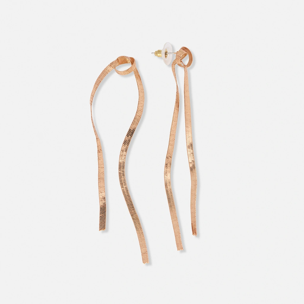 Guldfärgade långa örhängen, fiskbenskedja - 9cm