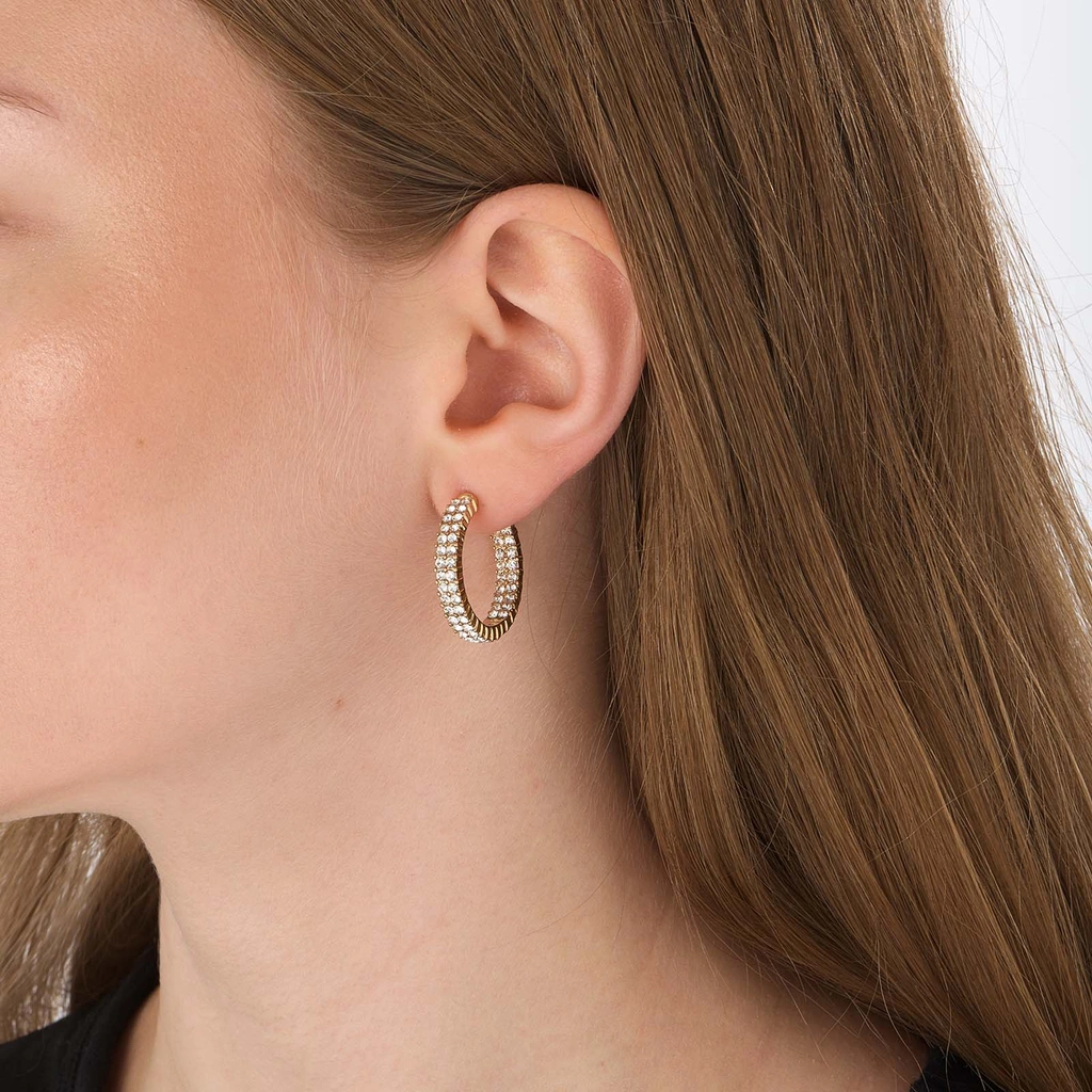 Guldfärgade hoops, två rader stenar - 20mm