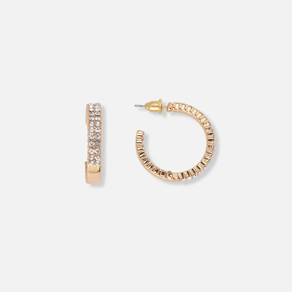 Guldfärgade hoops, två rader stenar - 20mm