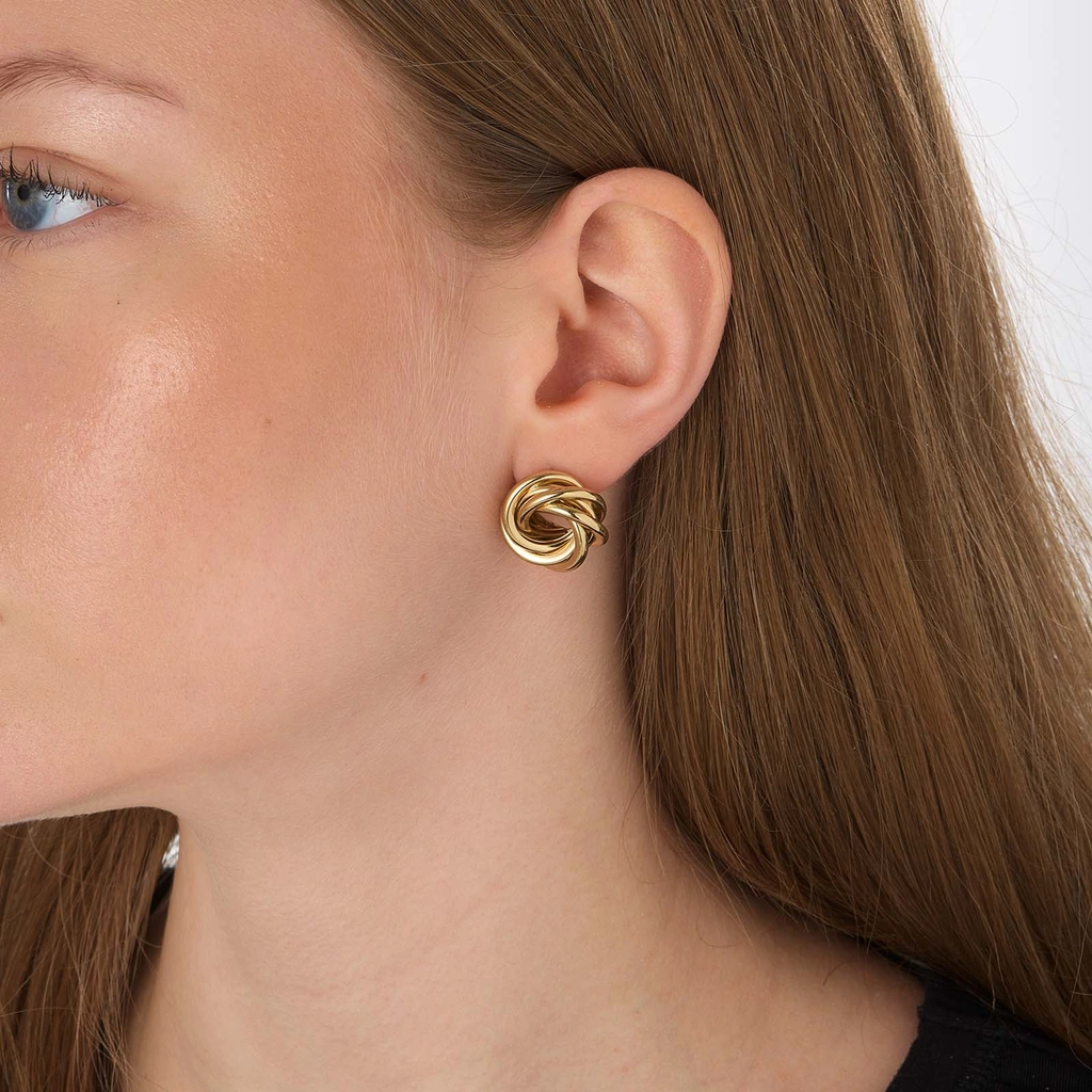 Guldfärgade örhängen, vridna ringar - 20x20mm