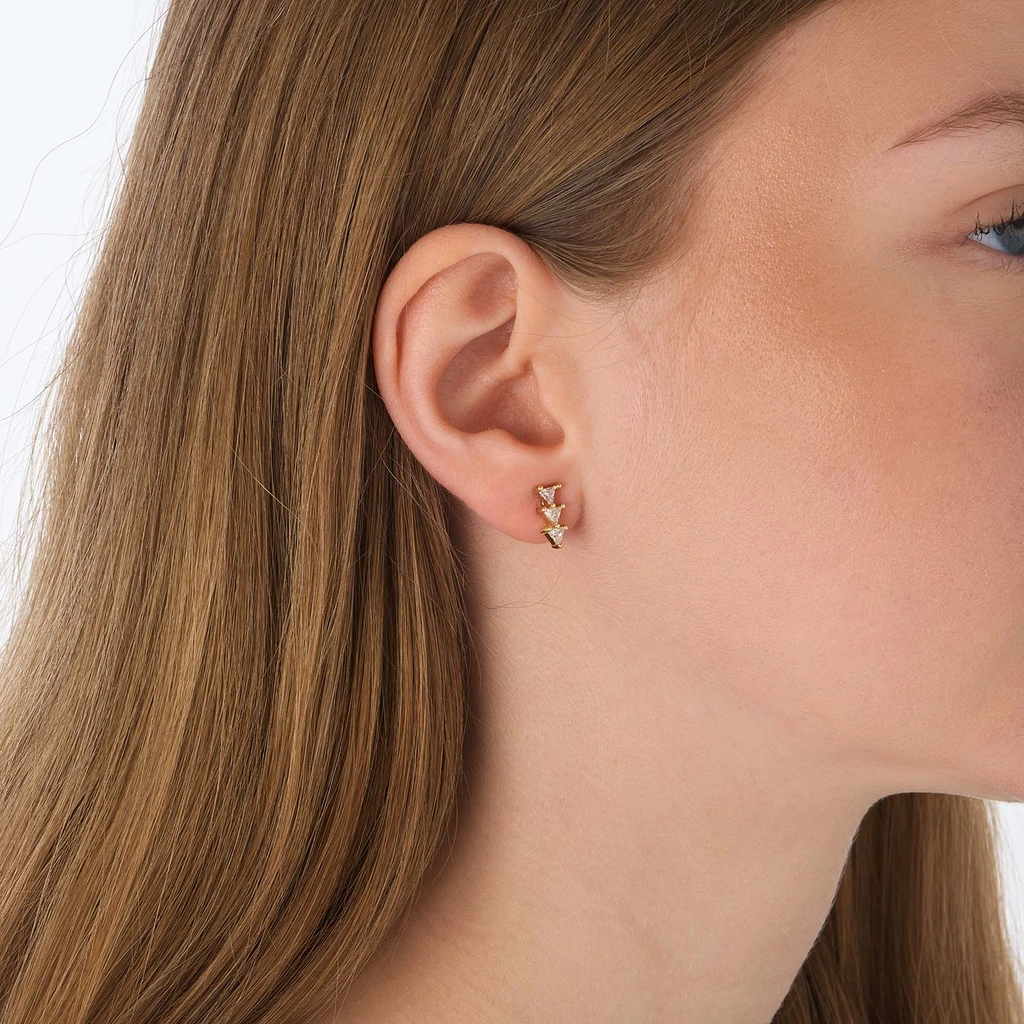 Guldfärgade örhängen, trekantiga stenar - 15mm