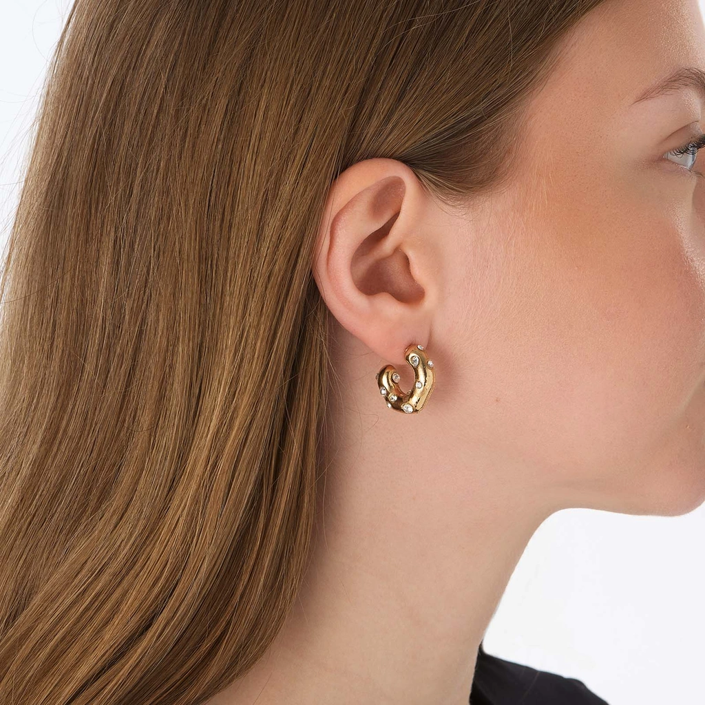 Guldfärgade hoops med vita stenar - 20mm