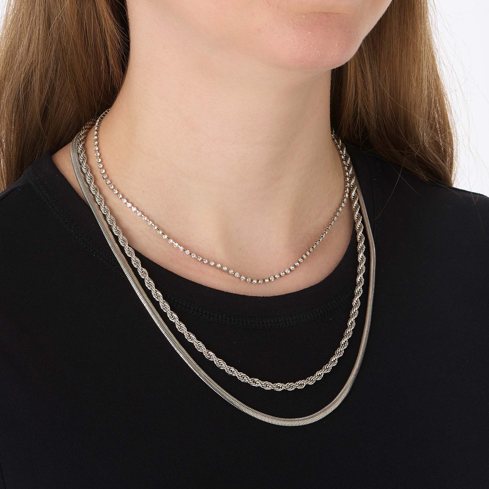 Treradigt silverfärgat halsband i olika stilar - 38+8cm