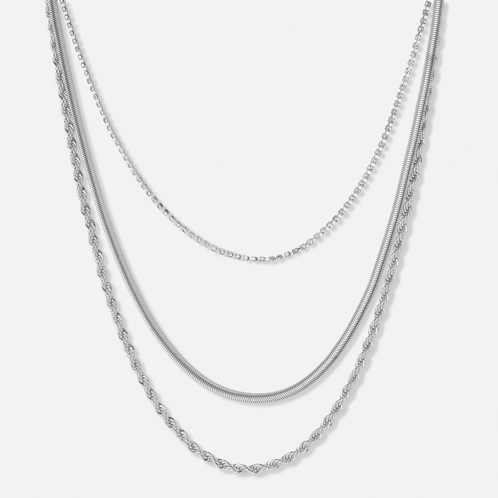 Treradigt silverfärgat halsband i olika stilar - 38+8cm