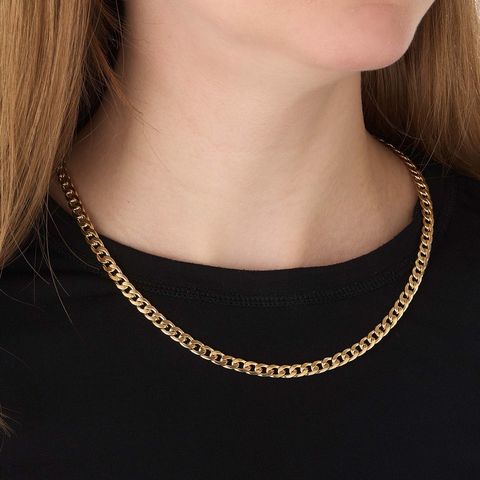 Guldfärgat halsband, pansarlänk - 38+8cm