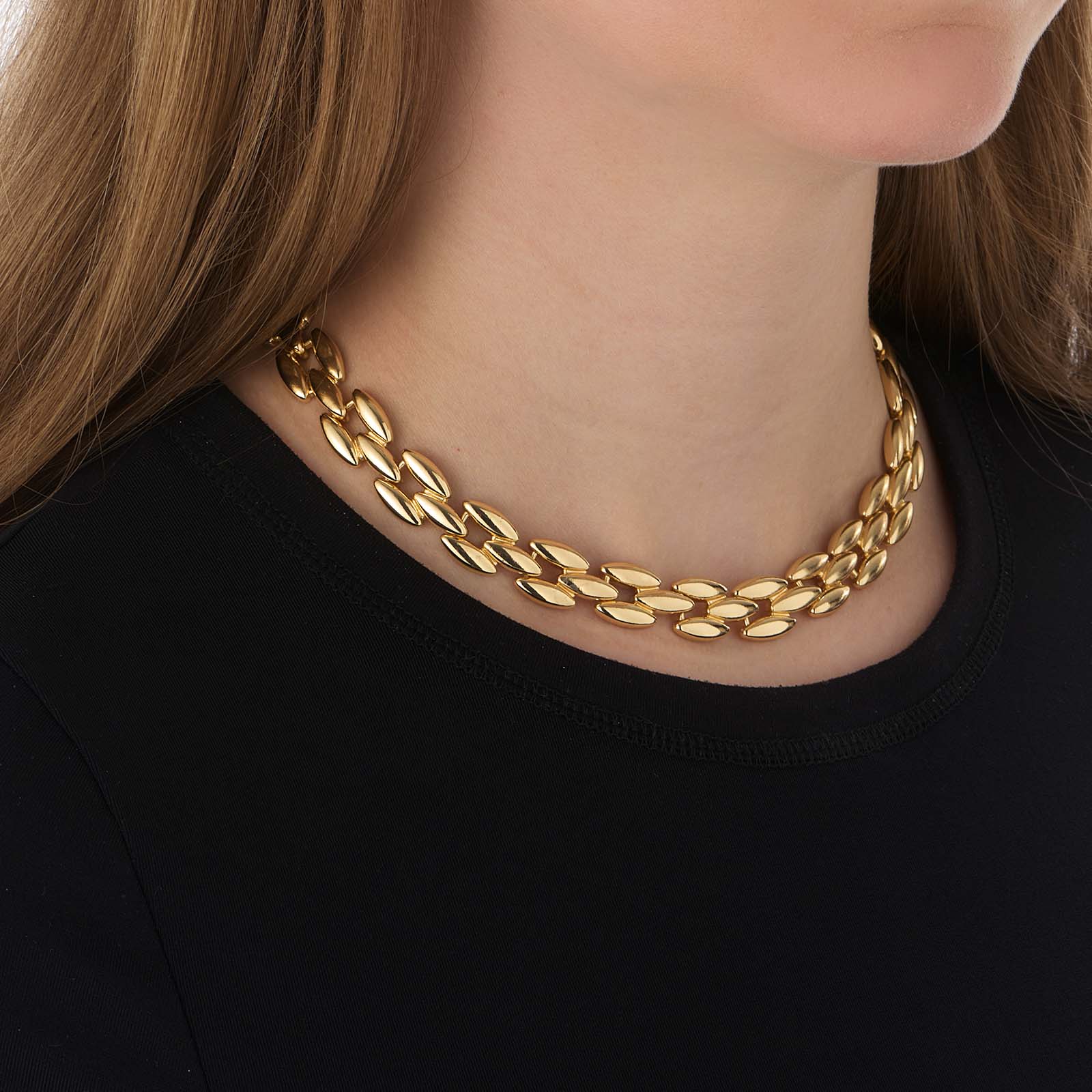 Guldfärgat chunky halsband, ovala länkar - 42cm