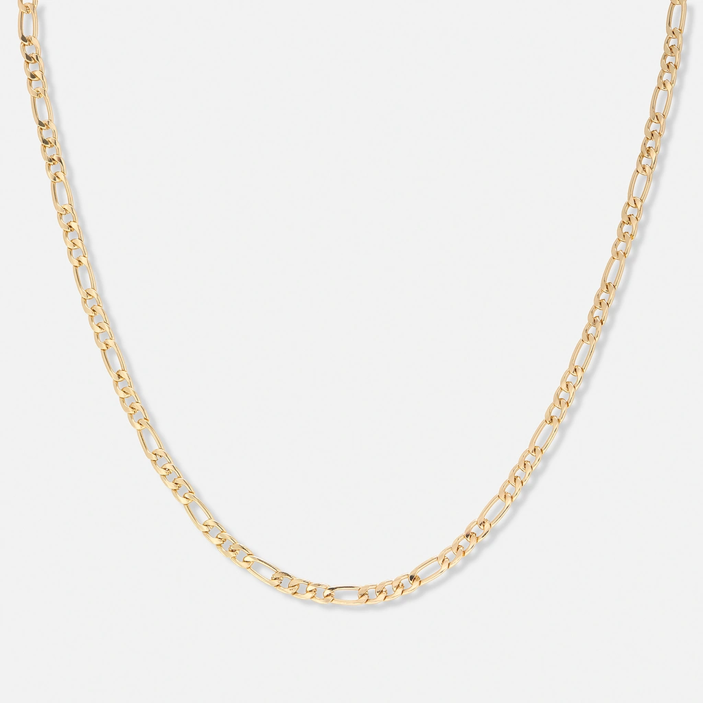 Guldfärgat  halsband, figarolänk  - 38+8cm