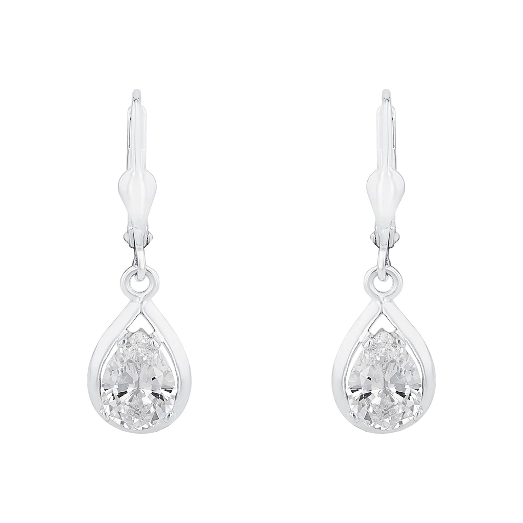 Silverörhängen, hängande droppformade stenar - 28 mm