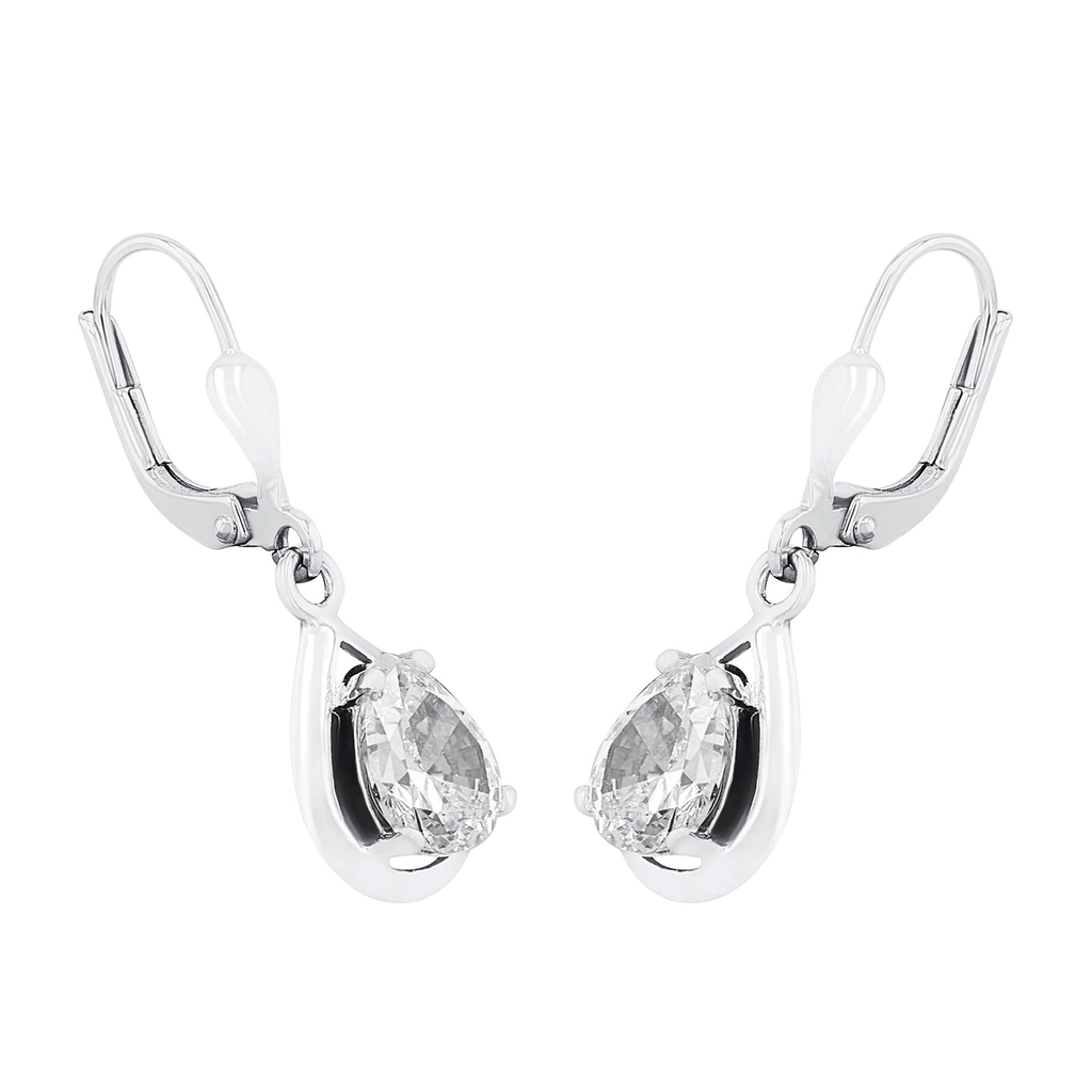 Silverörhängen, hängande droppformade stenar - 28 mm