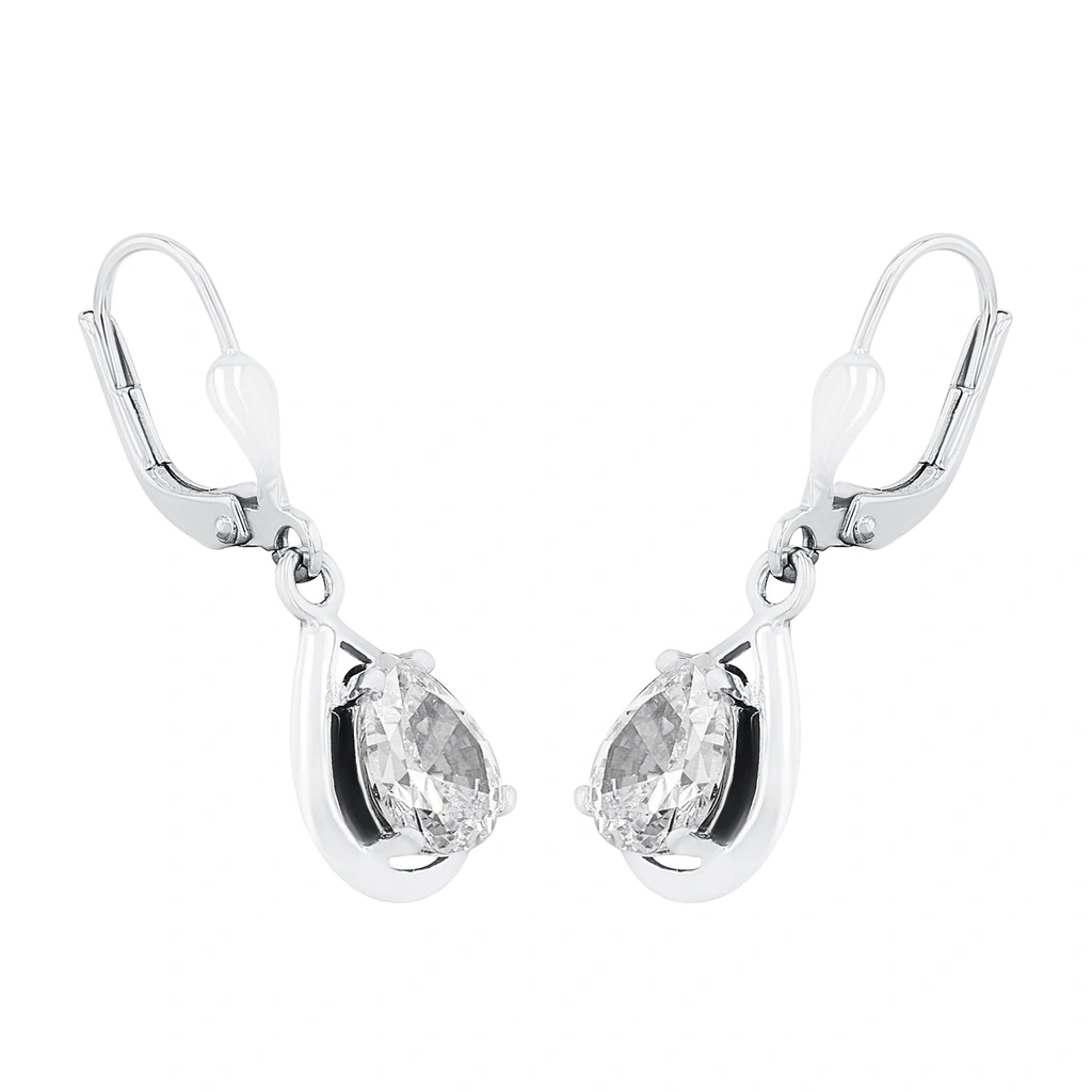 Silverörhängen, hängande droppformade stenar - 28 mm