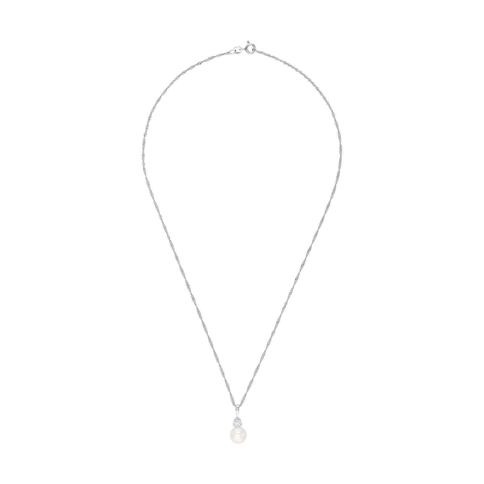 Silverhalsband, cirkel med vita stenar - 45 cm