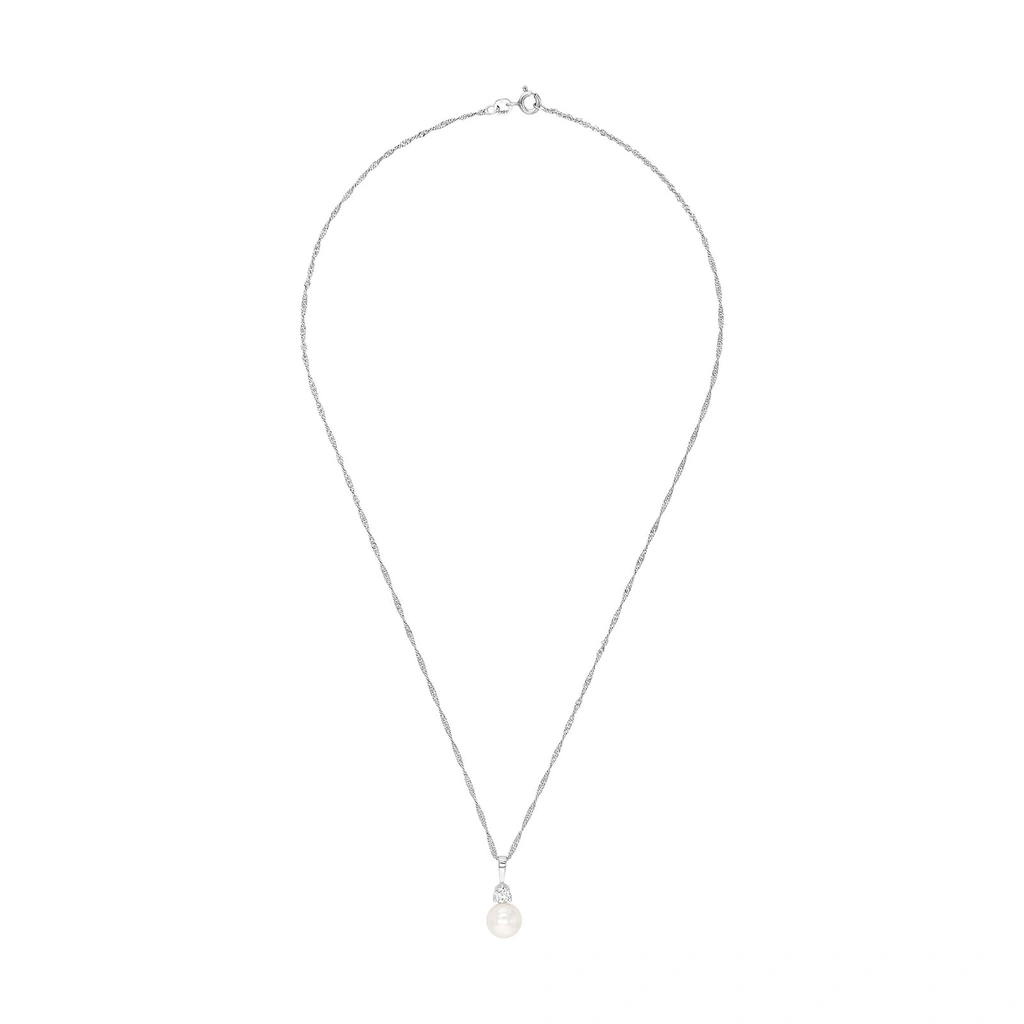 Silverhalsband, cirkel med vita stenar - 45 cm