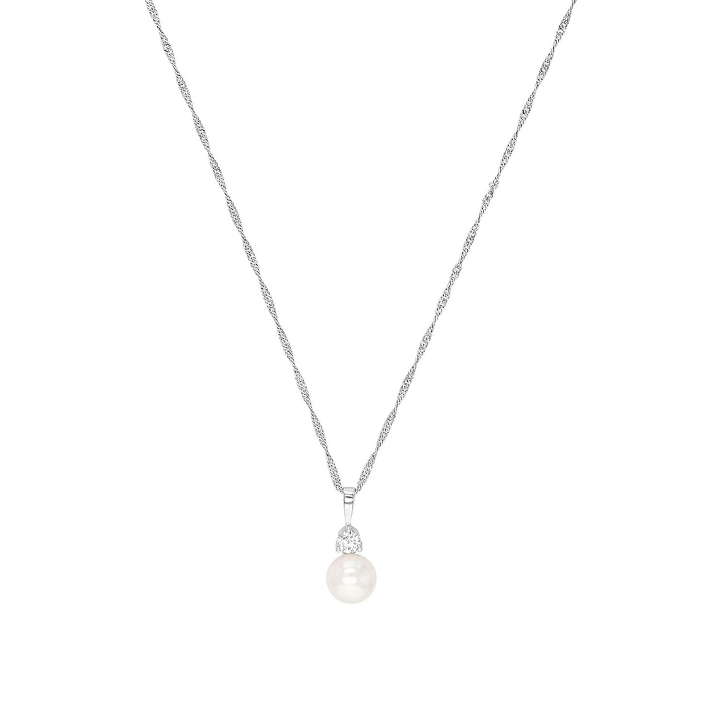 Silverhalsband, cirkel med vita stenar - 45 cm