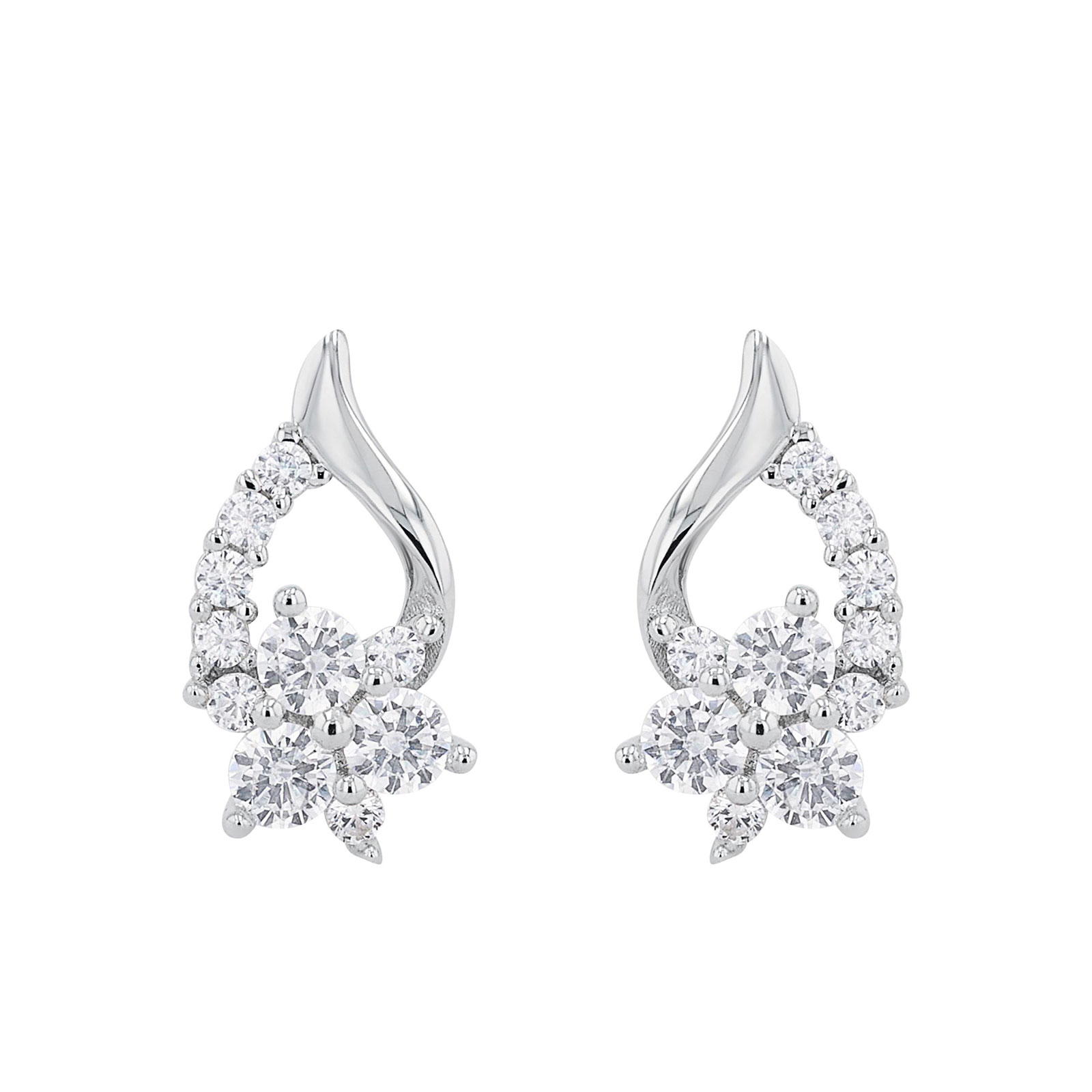 Silverörhängen droppform med blommor