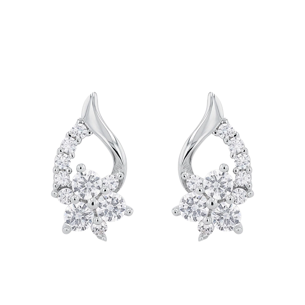 Silverörhängen droppform med blommor