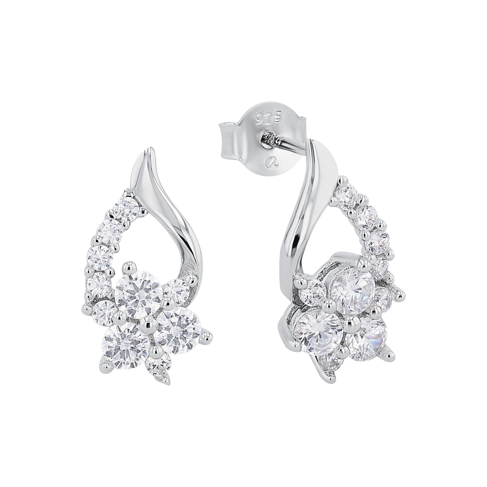 Silverörhängen droppform med blommor