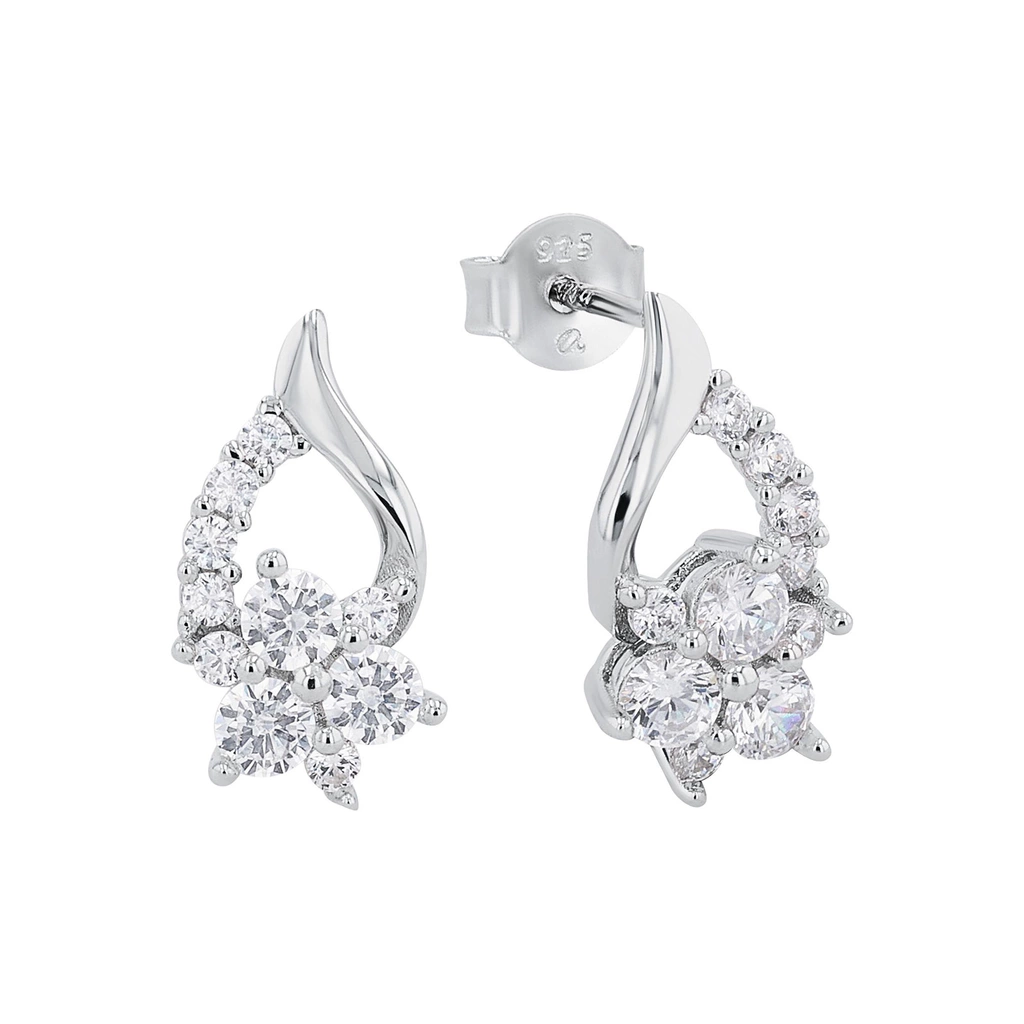 Silverörhängen droppform med blommor