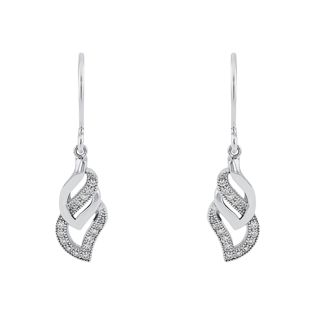 Silverörhängen, krokar mönstrade blad - 21 mm