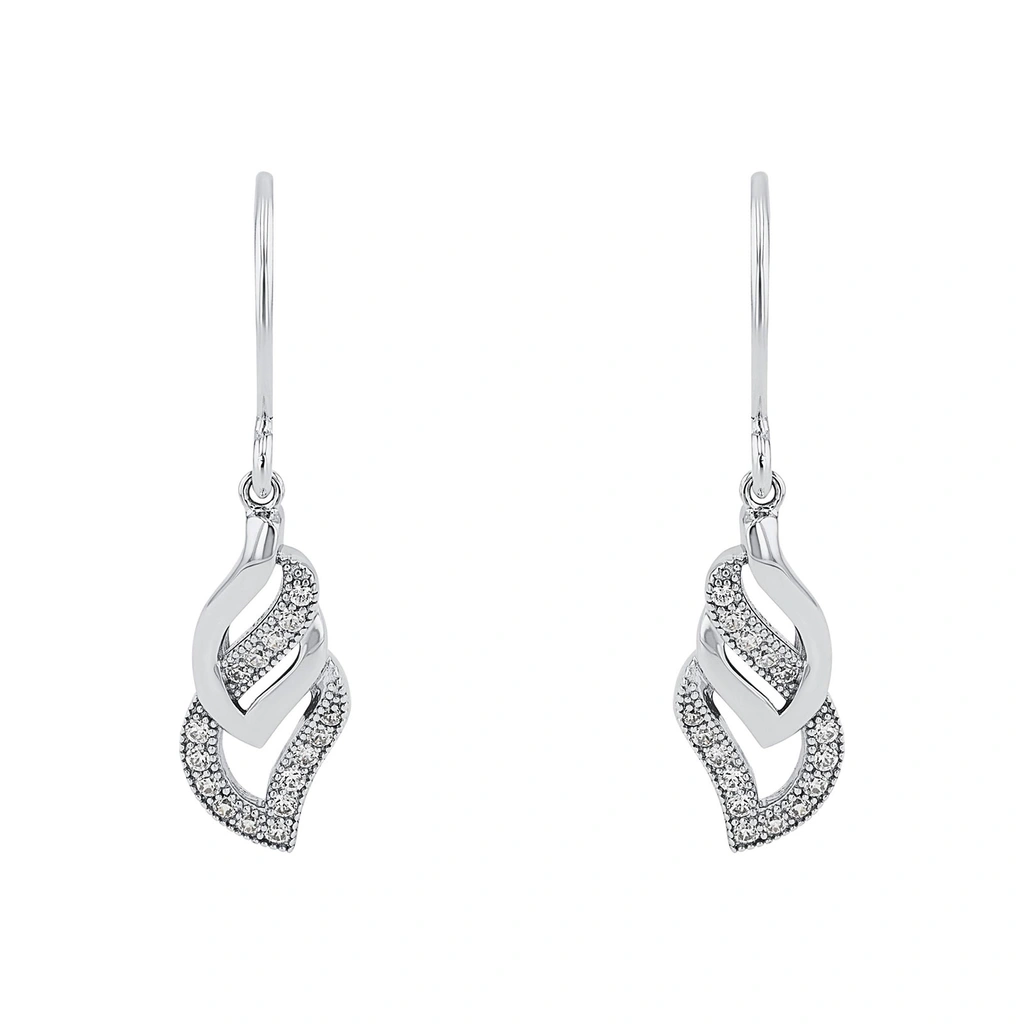 Silverörhängen, krokar mönstrade blad - 21 mm