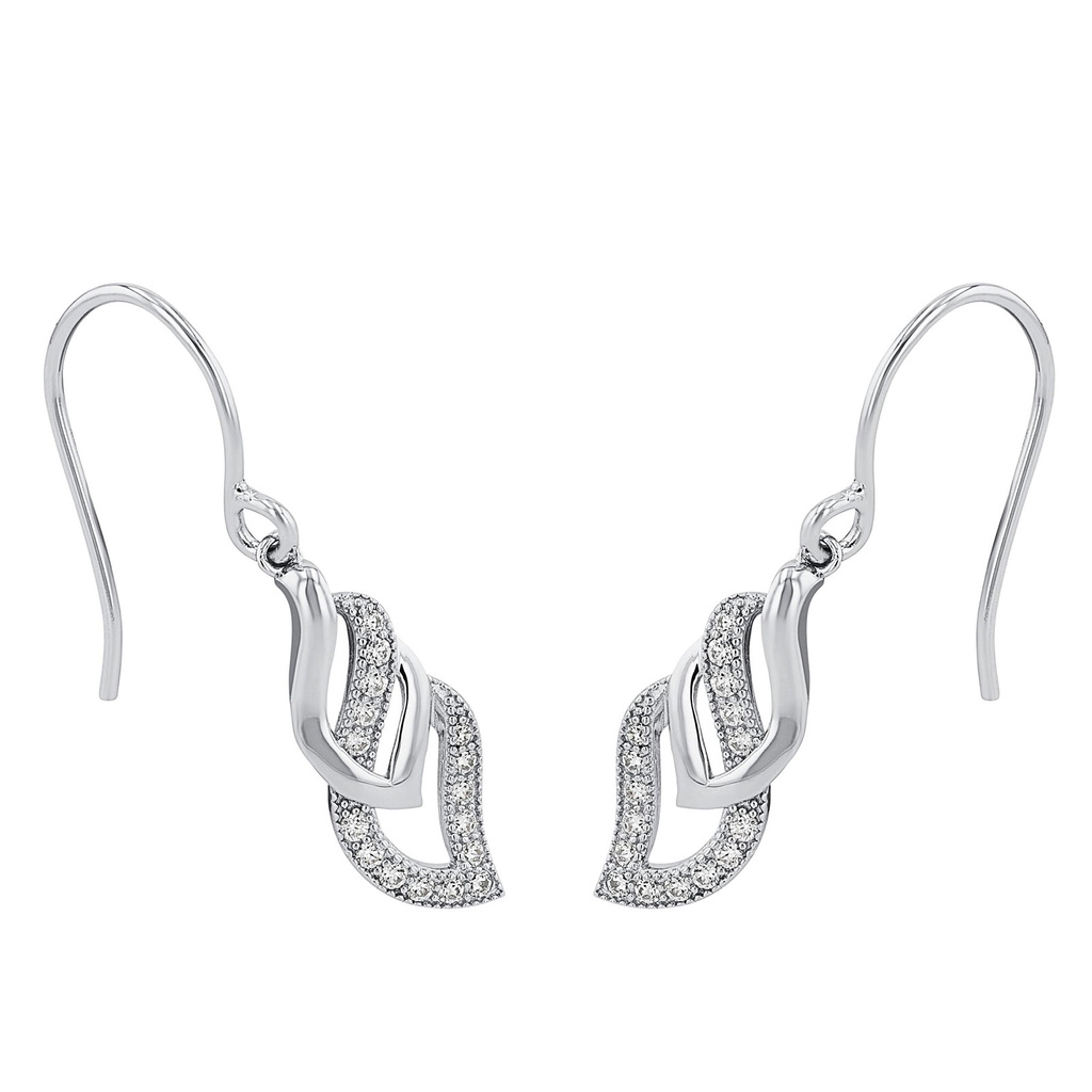 Silverörhängen, krokar mönstrade blad - 21 mm