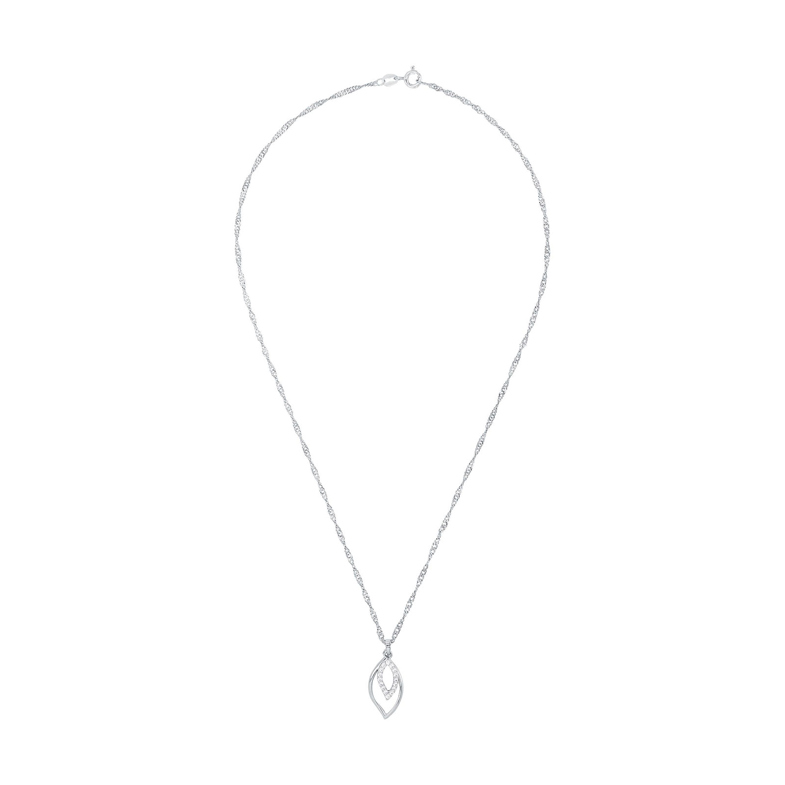 Silverhalsband, droppe med vita stenar - 45 cm