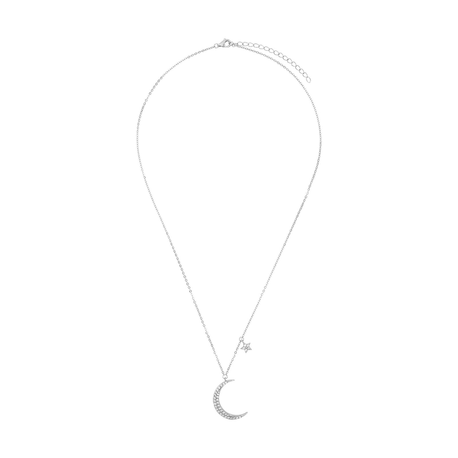 Silverhalsband, rektangel med vita stenar - 45–50 cm
