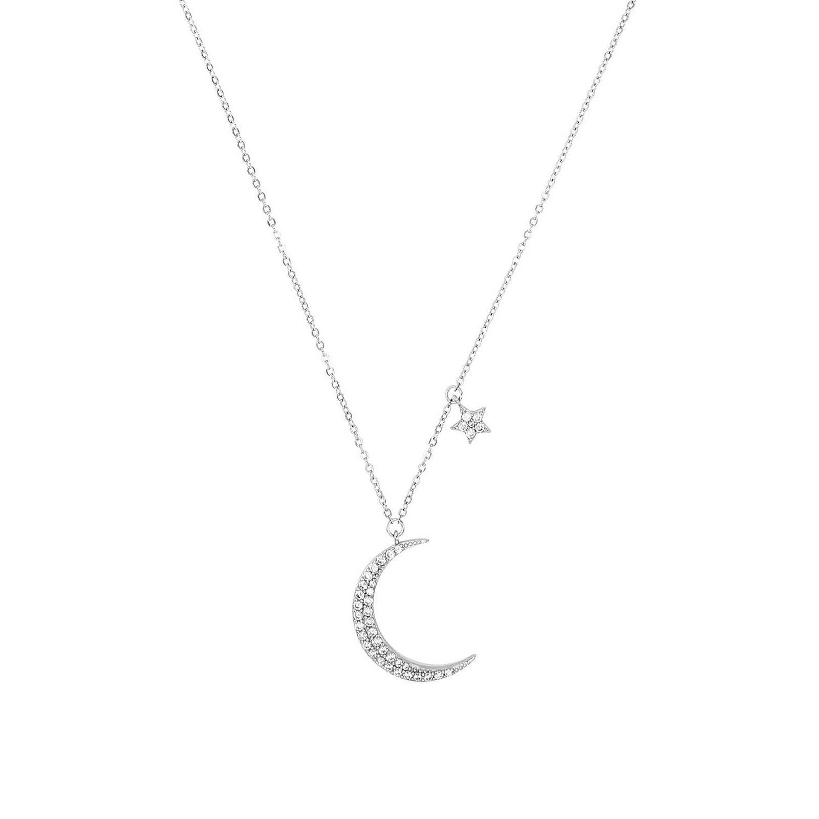 Silverhalsband, rektangel med vita stenar - 45–50 cm