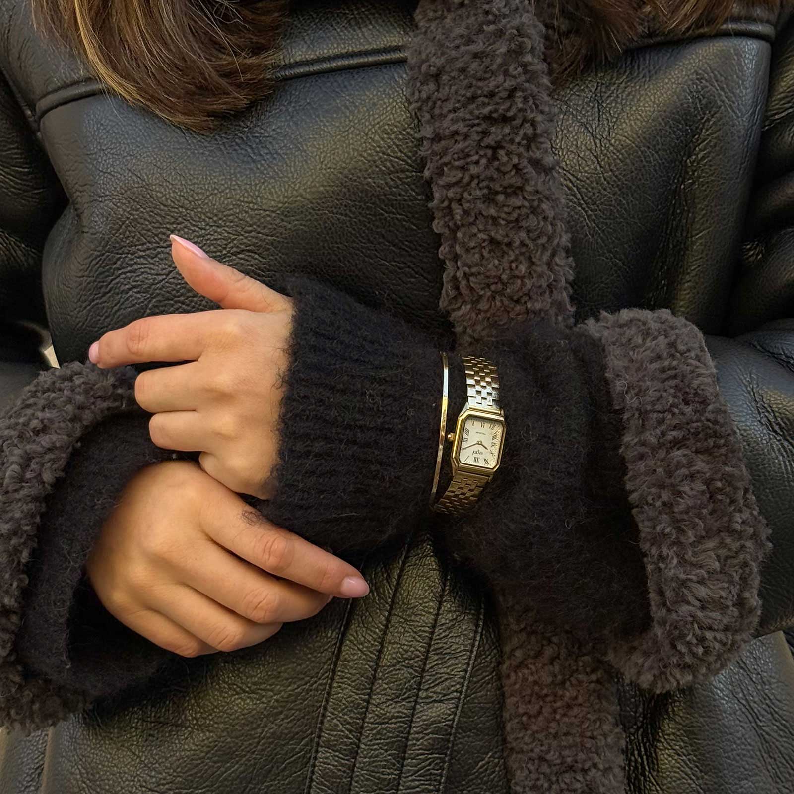 Regal klockset dam, rektangulär, vit/guld - 20x30 mm