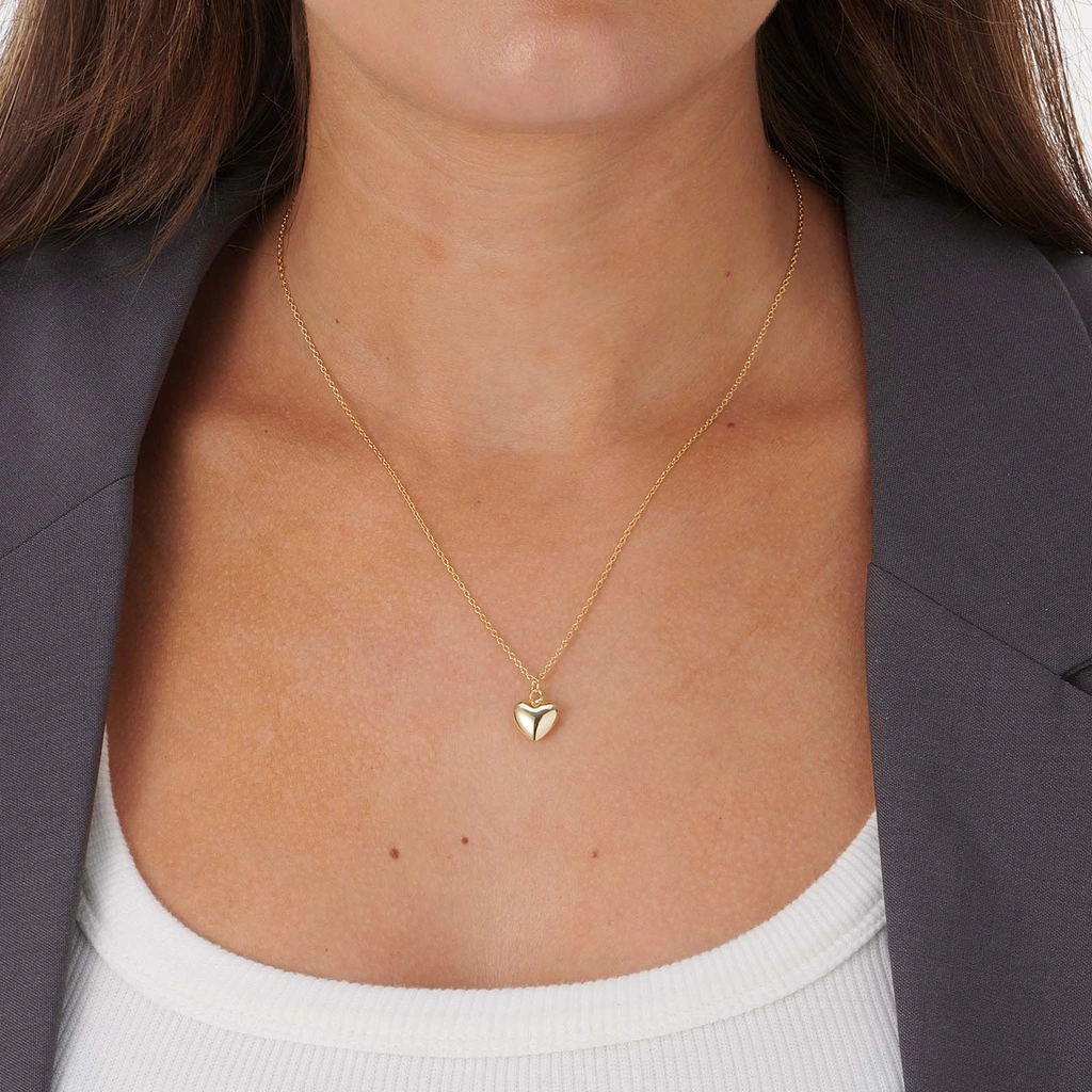Guldpläterat silverhalsband, kedja med 10 mm hjärta - 42+3cm