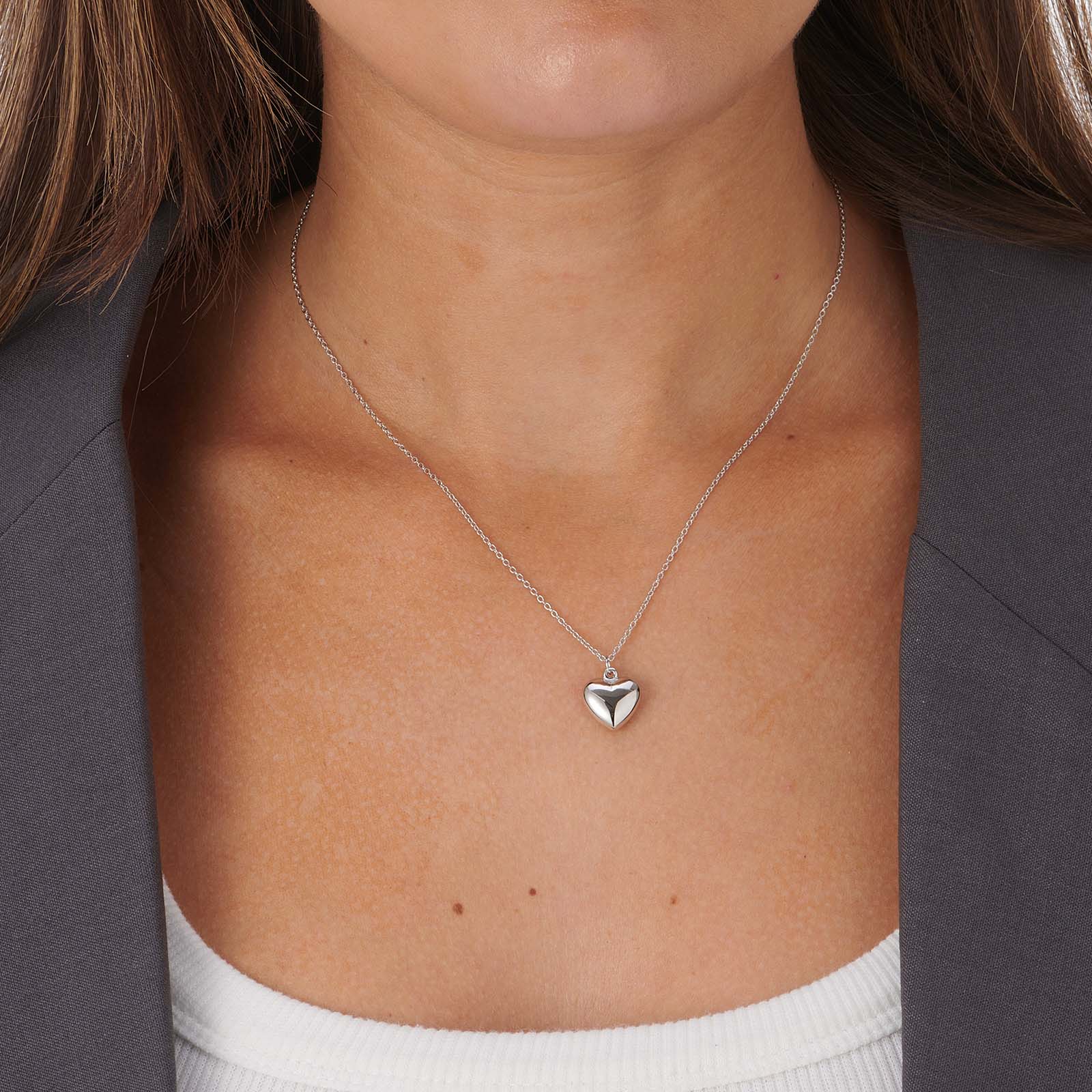 Silverhalsband, kedja med 12 mm hjärta - 42+3cm