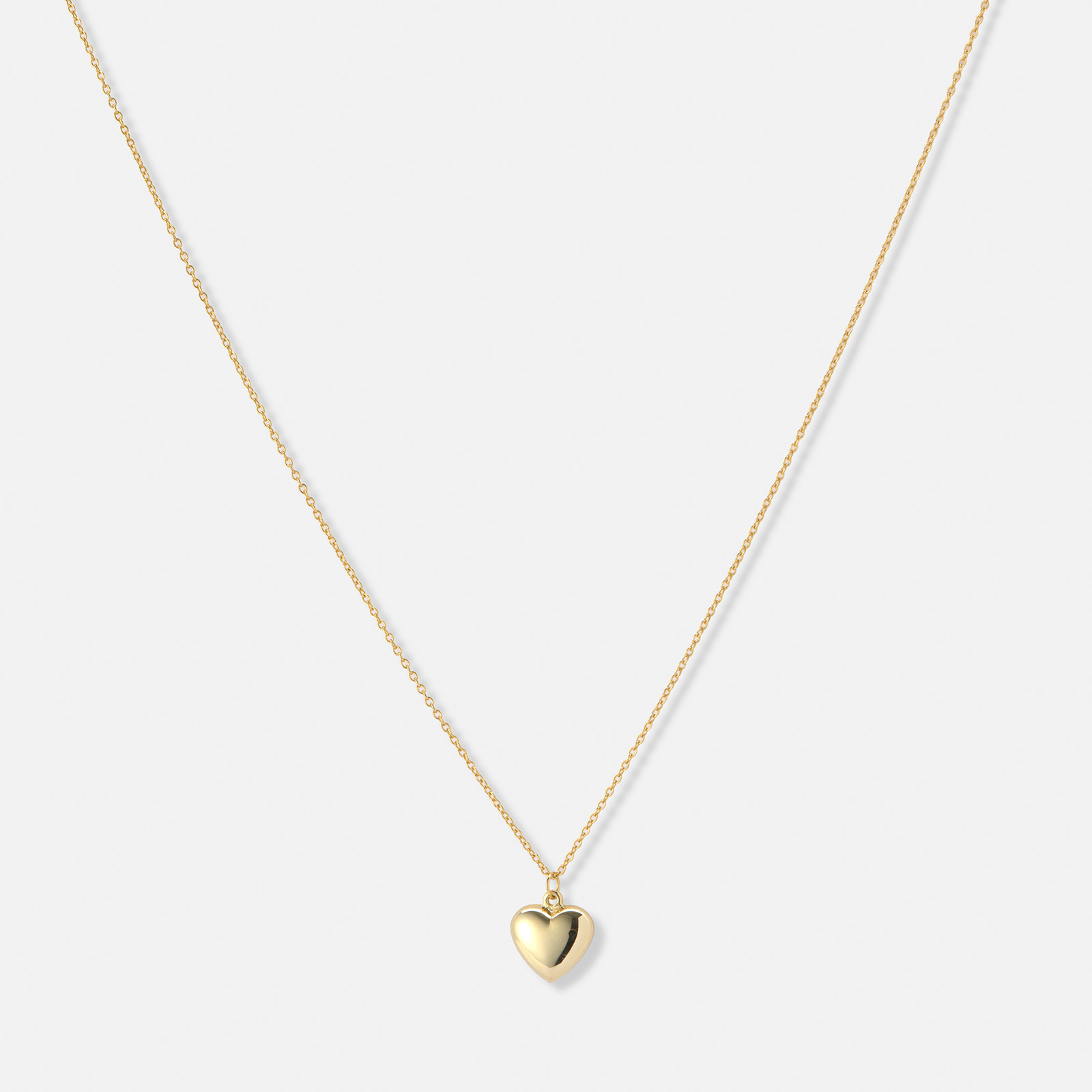 Guldpläterat silverhalsband, kedja med 12 mm hjärta - 42+3cm