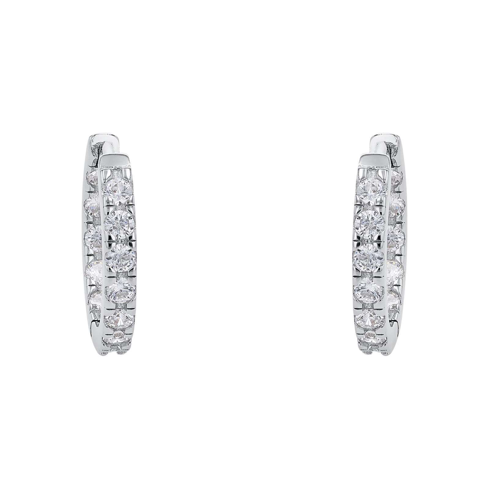 Silverörhängen, creoler med vita stenar - 18 mm