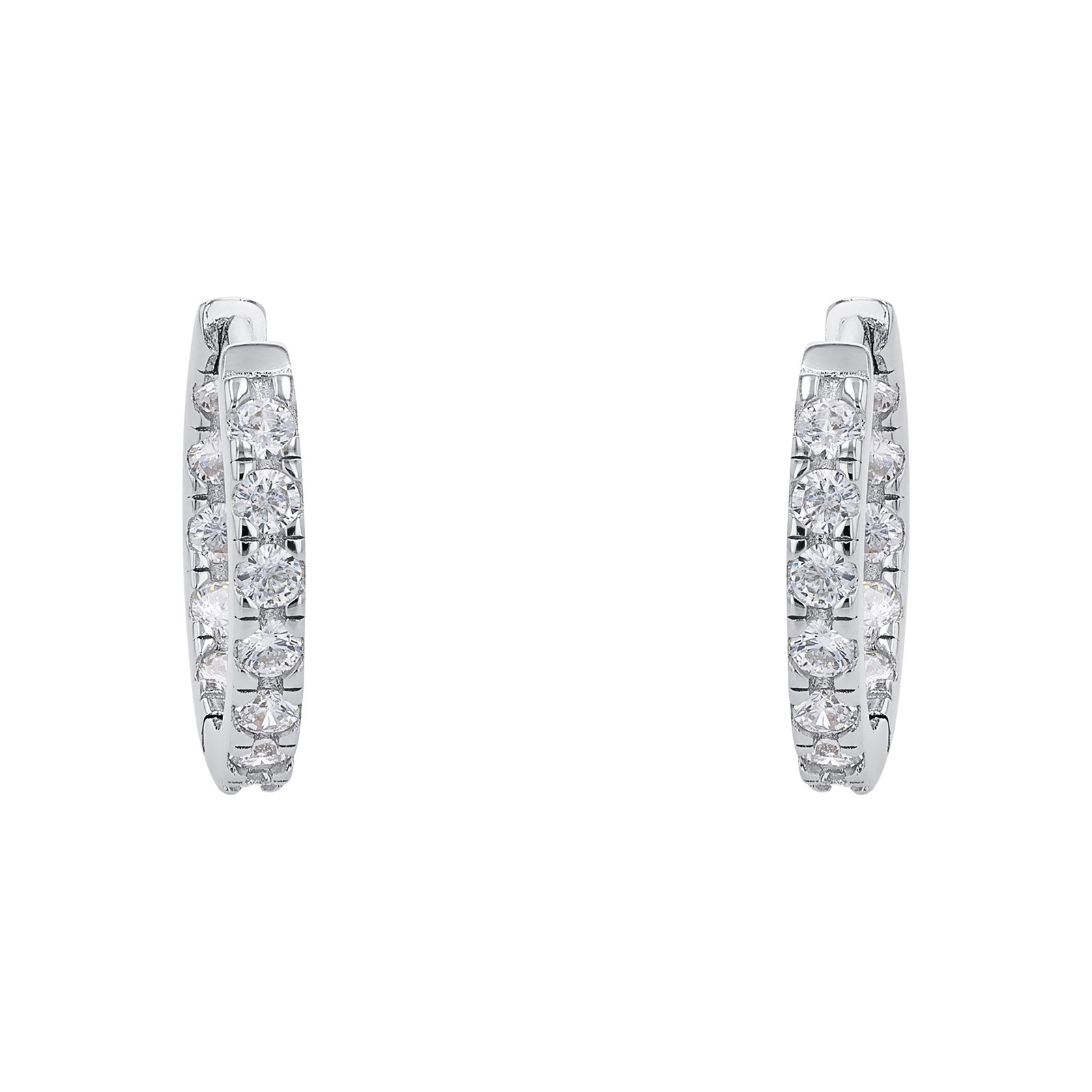 Silverörhängen, creoler med vita stenar - 18 mm