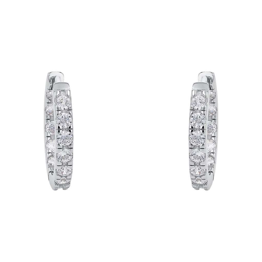 Silverörhängen, creoler med vita stenar - 18 mm