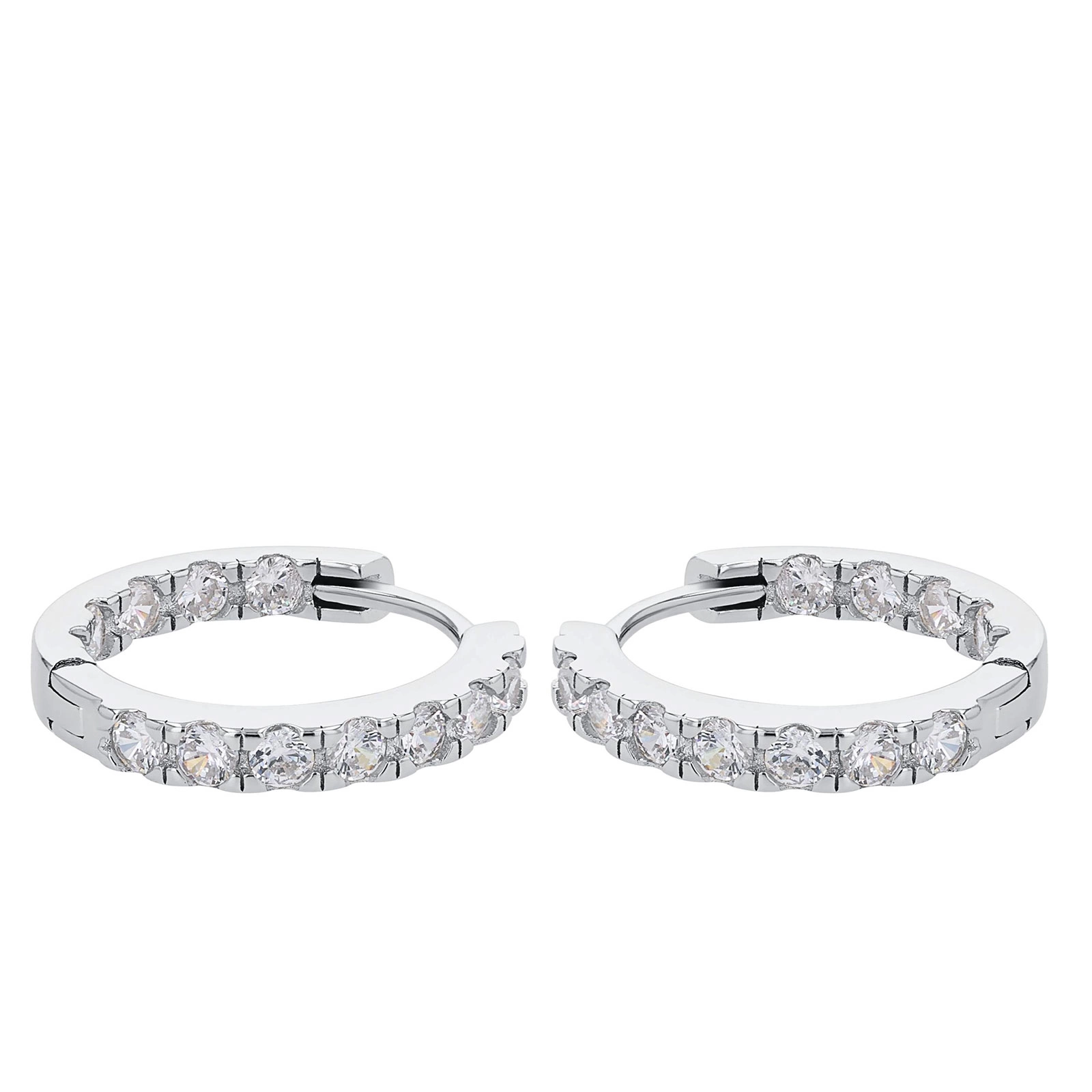 Silverörhängen, creoler med vita stenar - 18 mm