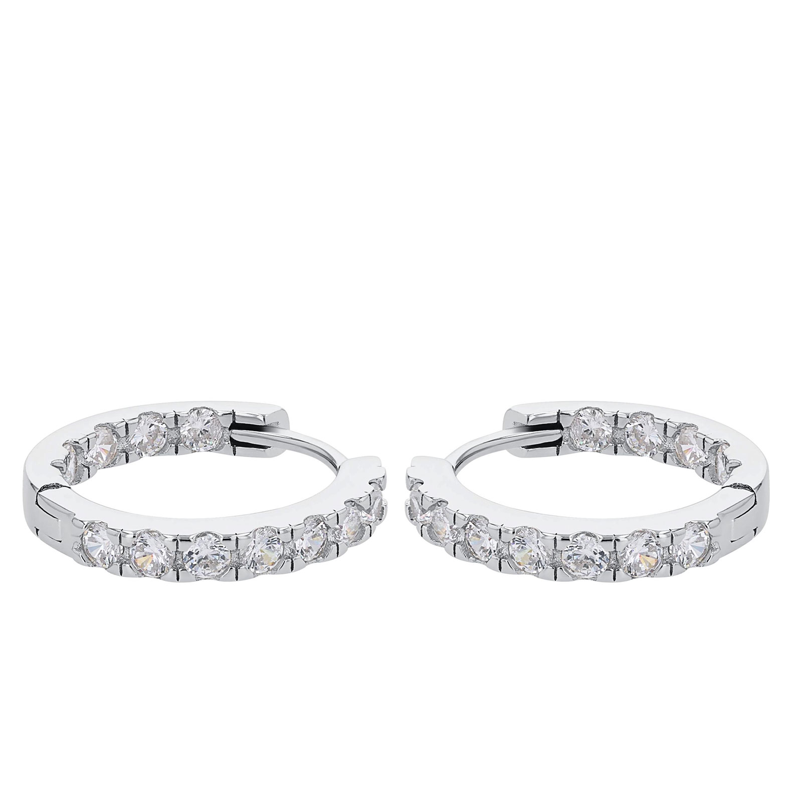 Silverörhängen, creoler med vita stenar - 18 mm