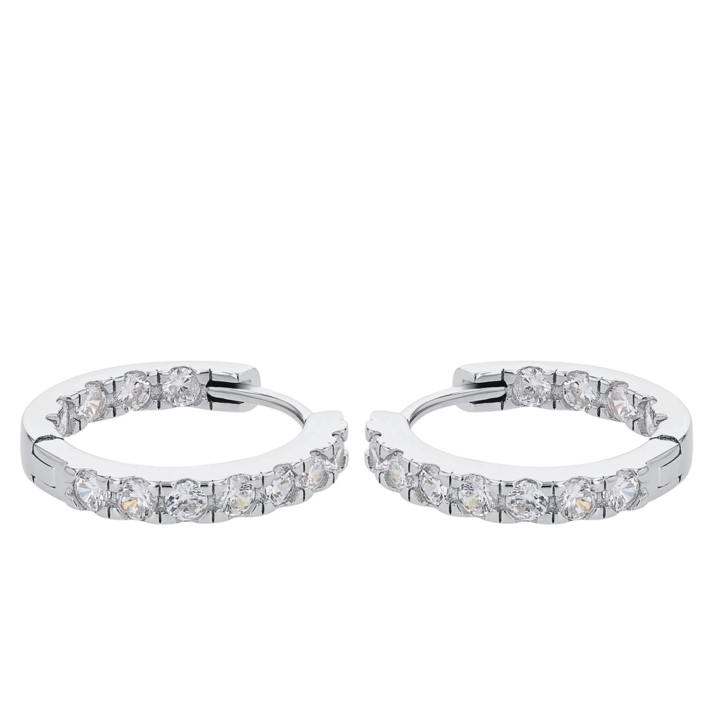 Silverörhängen, creoler med vita stenar - 18 mm