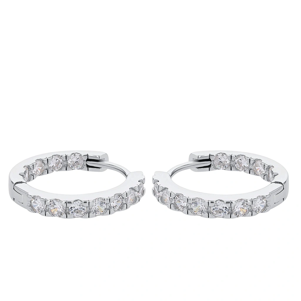 Silverörhängen, creoler med vita stenar - 18 mm