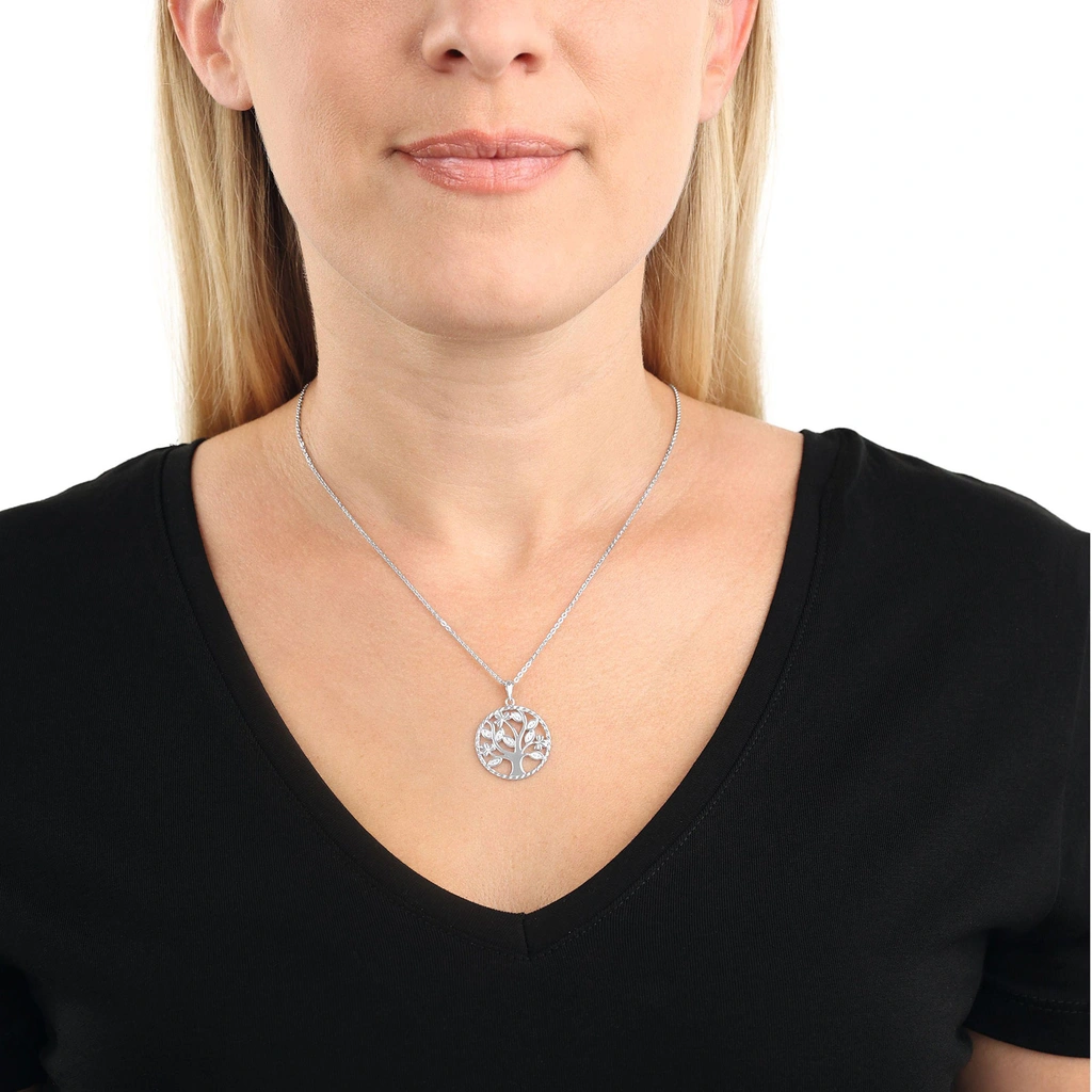 Silverhalsband, Livets Träd med vita stenar - 45 cm
