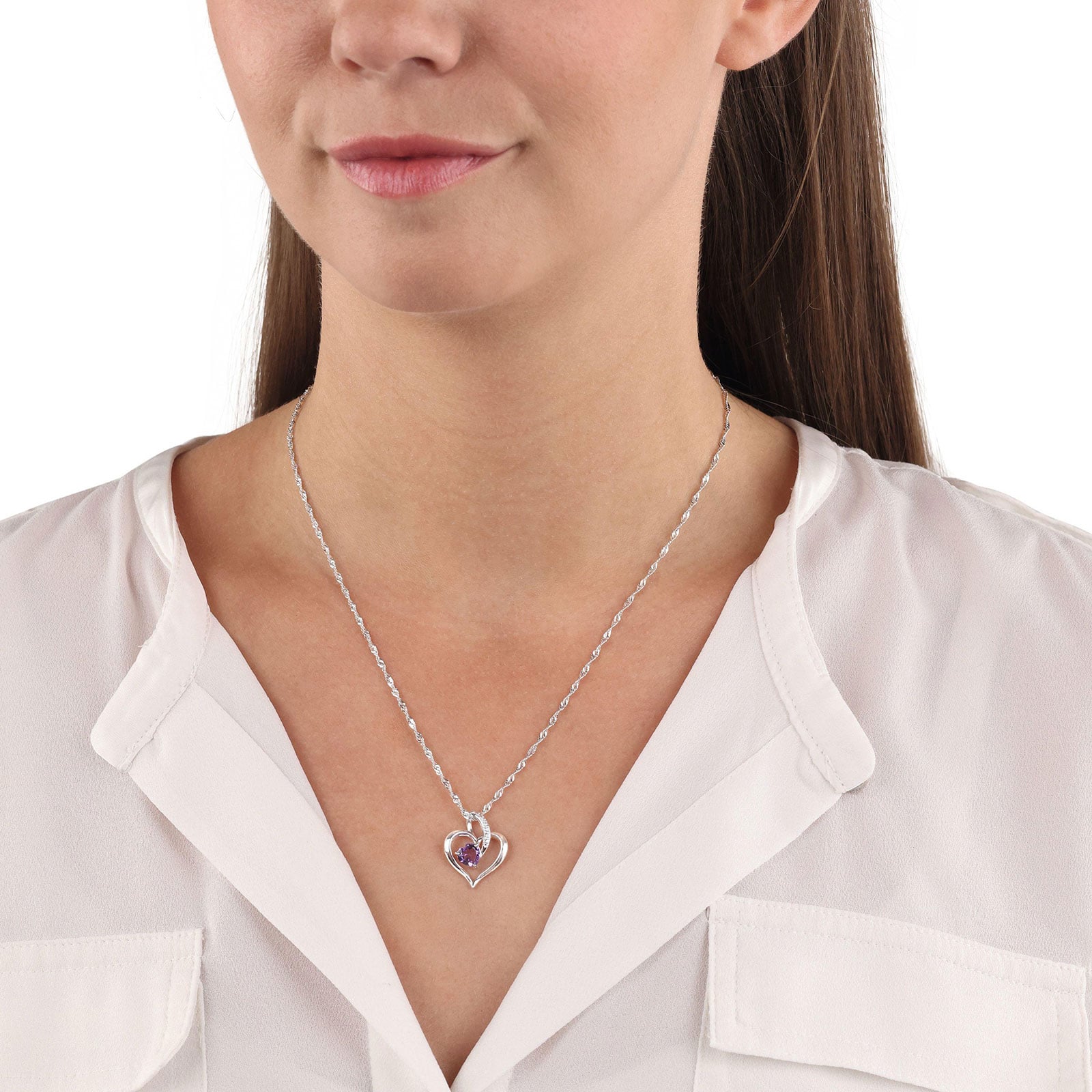 Halsband 925 Sterling Silver - Hjärtan & Lila Zirkonia