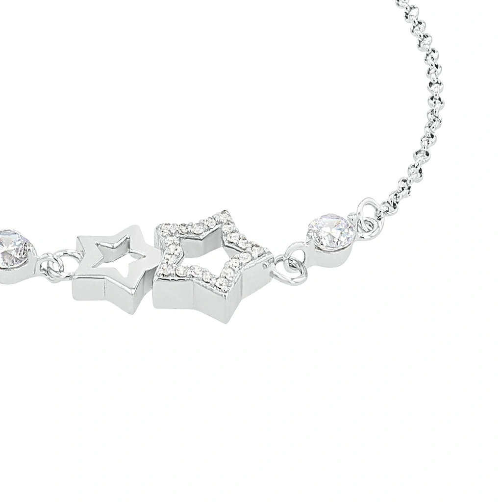 Silverarmband, ankarlänk med hängande stjärnor - 17–19 cm